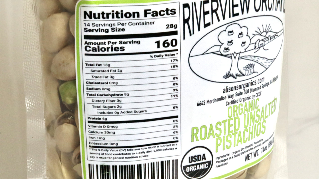 Organic Roasted Unsalted Pistachio's
